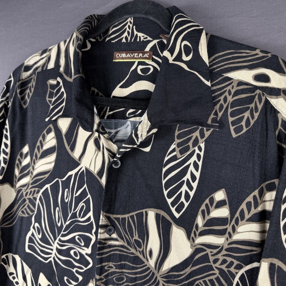 Cubavera Men's Viscose Rayon Black Brown Tropical Floral Button-Up Shirt XXL